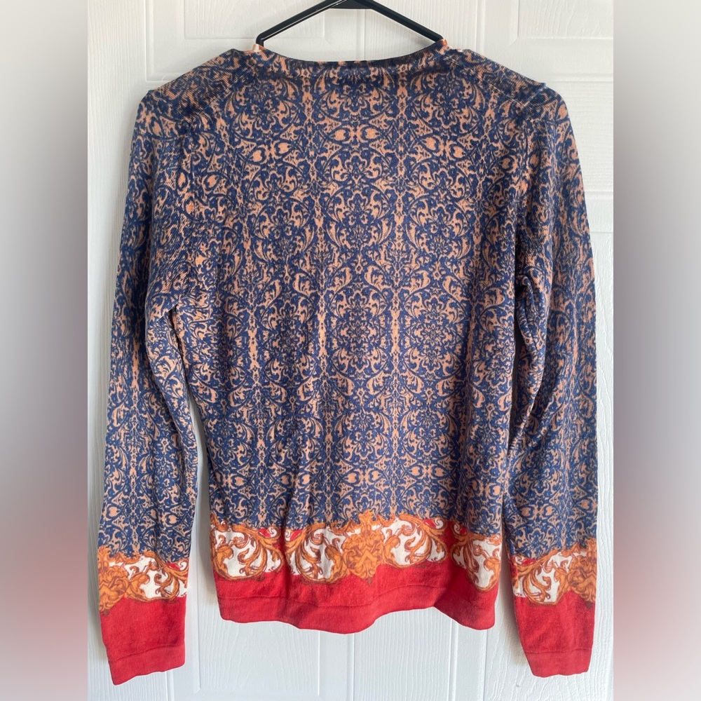 Red Cardigan Lord & Taylor Merino Wool Baroque Tapestry Sweater Size M Vintage - Picture 8 of 13